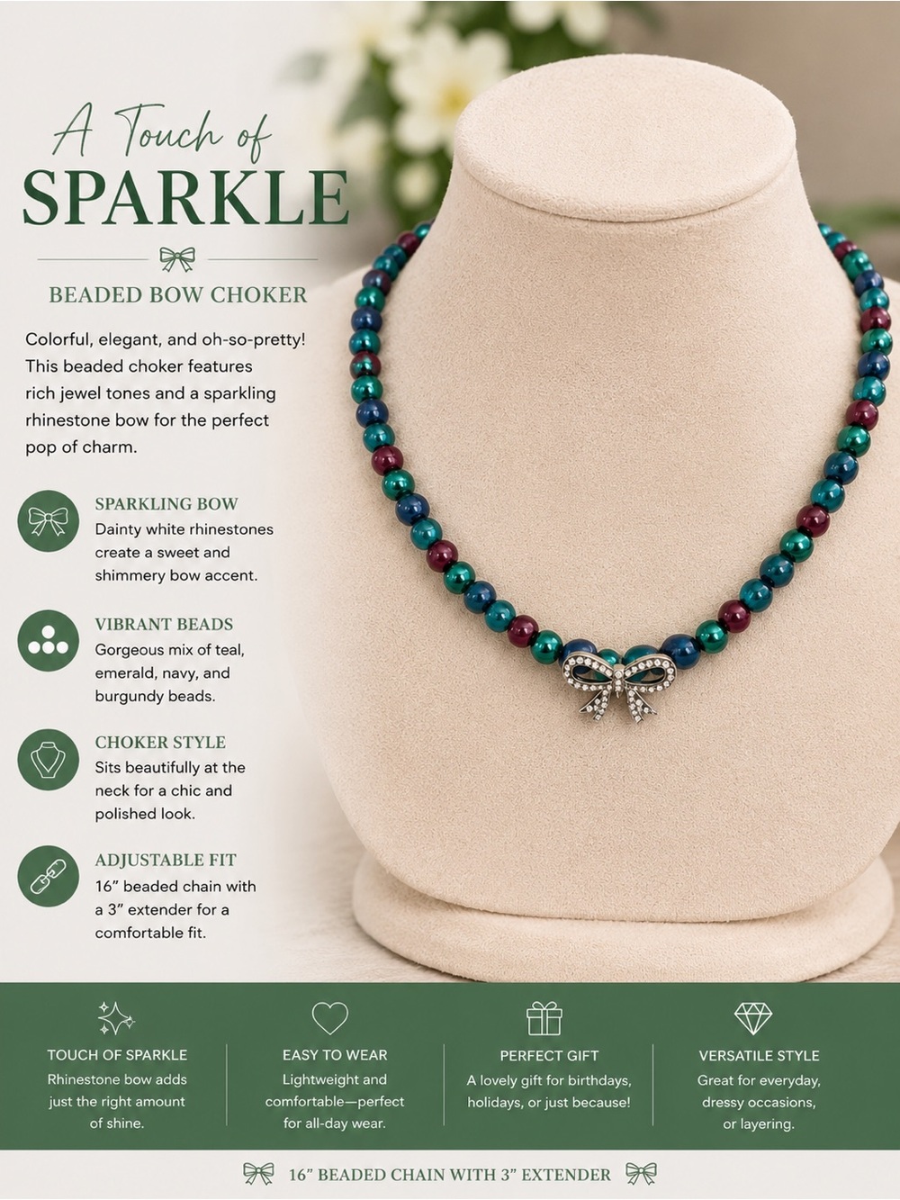 paparazzi Teal & Burgundy Beaded Bow Choker